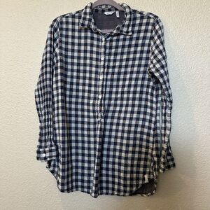 Woolrich Womens Popover Shirt Plaid Blue Long Sleeve Collared Cotton Medium